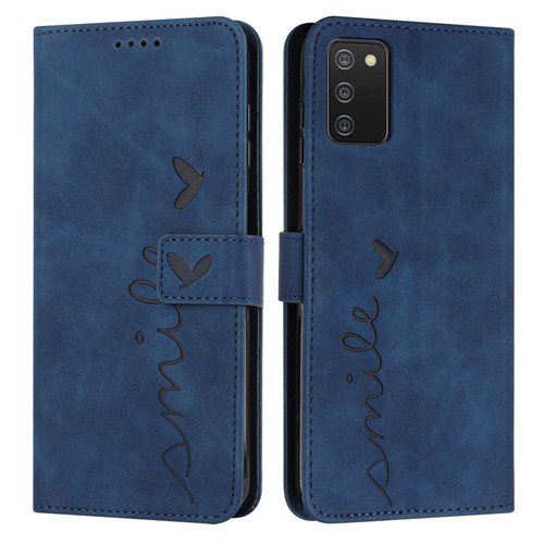 Samsung Galaxy A03S 164mm Skin Feel Heart Pattern Leather Phone Case - Blue