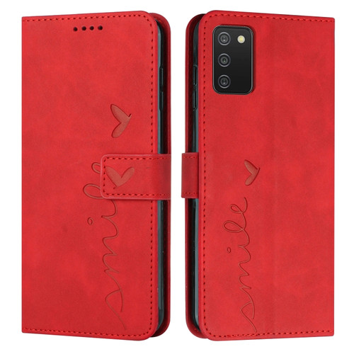 Samsung Galaxy A03S 164mm Skin Feel Heart Pattern Leather Phone Case - Red