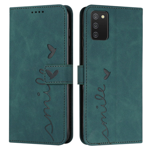 Samsung Galaxy A03S 164mm Skin Feel Heart Pattern Leather Phone Case - Green