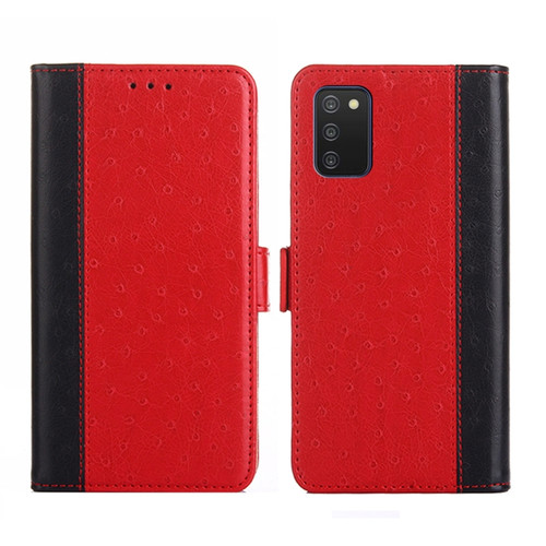Samsung Galaxy A03s Ostrich Texture Flip Leather Phone Case - Red
