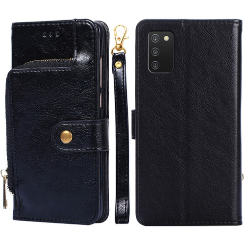 Samsung Galaxy A03s 165.85mm Zipper Bag PU + TPU Horizontal Flip Leather Phone Case - Black