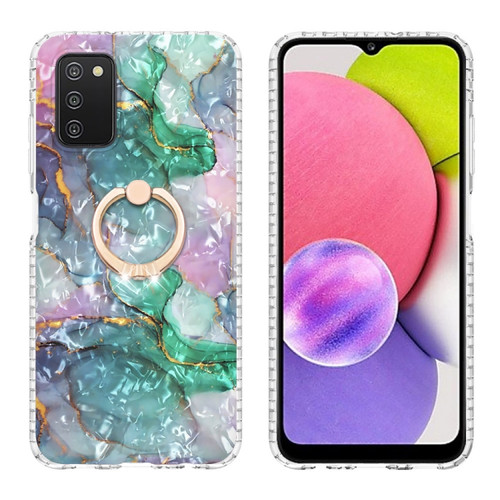Samsung Galaxy A03s 164mm India Version Ring Holder 2.0mm Airbag TPU Phone Case - Ink Green Marble