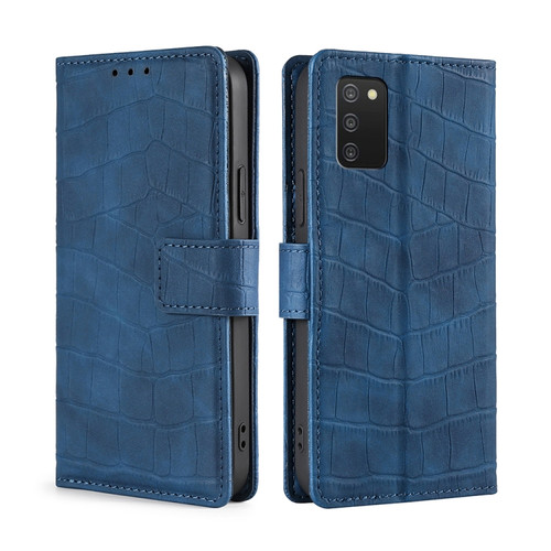 Samsung Galaxy A03s 165.85mm US Version Skin Feel Crocodile Magnetic Clasp Leather Phone Case - Blue