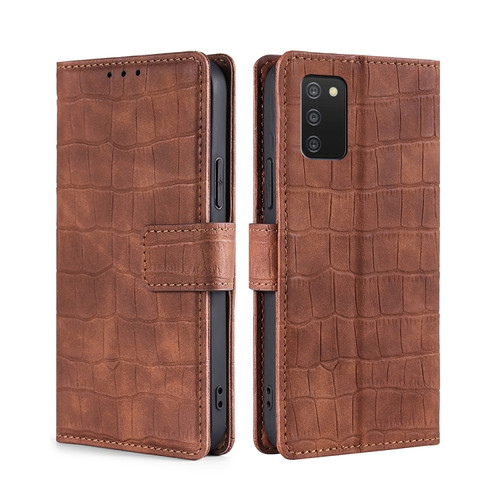 Samsung Galaxy A03s 165.85mm US Version Skin Feel Crocodile Magnetic Clasp Leather Phone Case - Brown