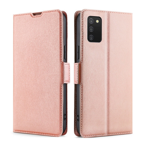 Samsung Galaxy A03s 165.85mm US Version Ultra-thin Voltage Side Buckle Horizontal Flip Leather Phone Case - Rose Gold