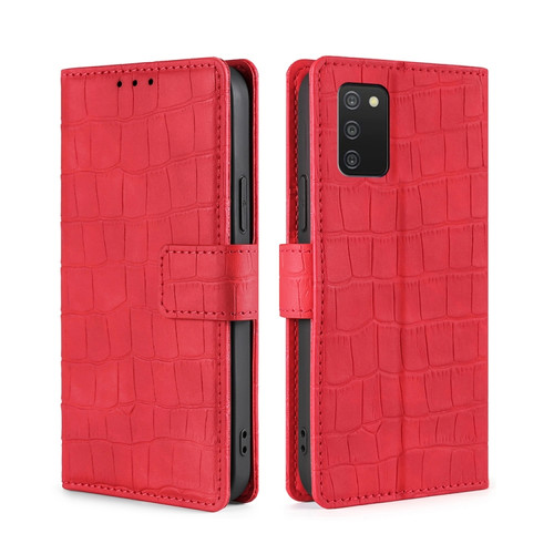 Samsung Galaxy A03s 165.85mm US Version Skin Feel Crocodile Magnetic Clasp Leather Phone Case - Red