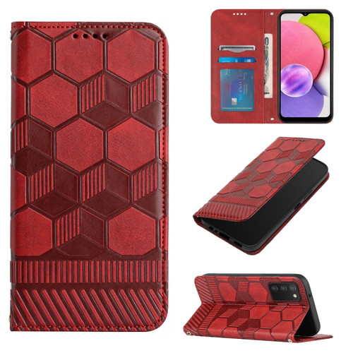 Samsung Galaxy A03s 166.5mm EU Version Football Texture Magnetic Leather Flip Phone Case - Red