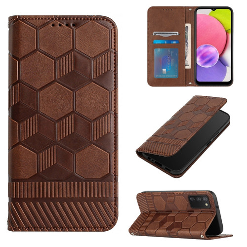 Samsung Galaxy A03s 164mm India Football Texture Magnetic Leather Flip Phone Case - Brown
