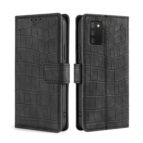 Samsung Galaxy A03s 165.85mm US Version Skin Feel Crocodile Magnetic Clasp Leather Phone Case - Black