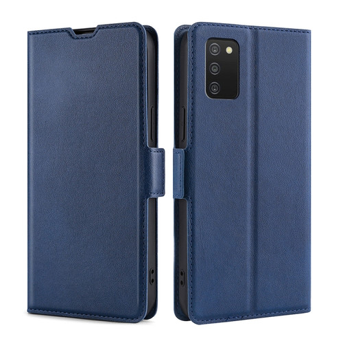 Samsung Galaxy A03s 165.85mm US Version Ultra-thin Voltage Side Buckle Horizontal Flip Leather Phone Case - Blue
