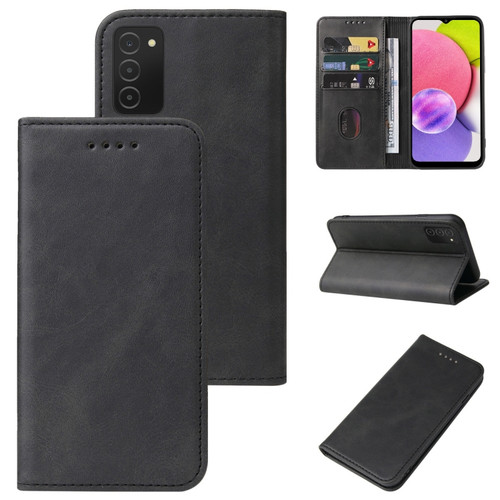 Samsung Galaxy A03s 166mm Magnetic Closure Leather Phone Case - Black