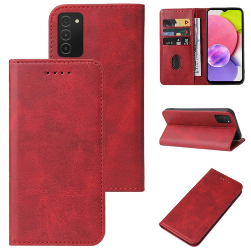 Samsung Galaxy A03s 166mm Magnetic Closure Leather Phone Case - Red