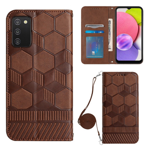 Samsung Galaxy A03S 164mm India Crossbody Football Texture Magnetic PU Phone Case - Brown