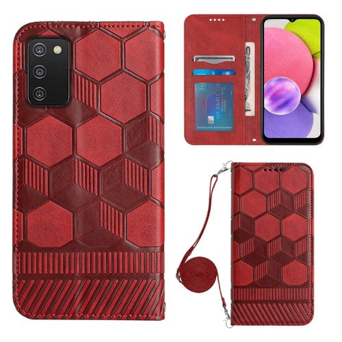 Samsung Galaxy A03S 166.5mm EU Crossbody Football Texture Magnetic PU Phone Case - Red