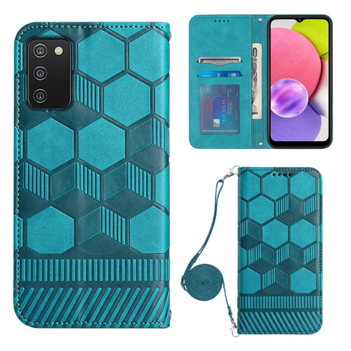 Samsung Galaxy A03S 164mm India Crossbody Football Texture Magnetic PU Phone Case - Light Blue