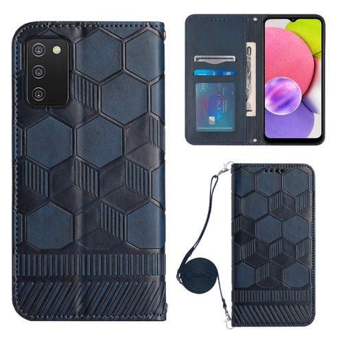 Samsung Galaxy A03S 164mm India Crossbody Football Texture Magnetic PU Phone Case - Dark Blue