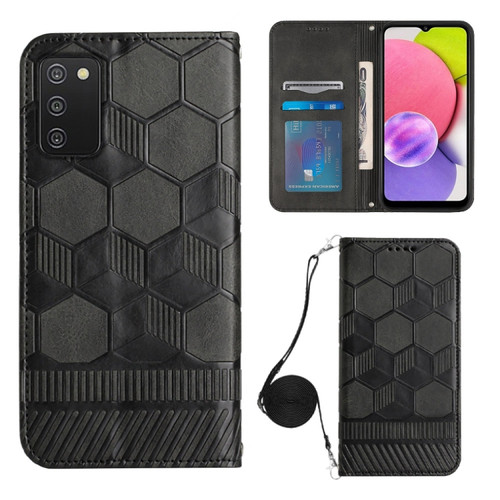 Samsung Galaxy A03S 164mm India Crossbody Football Texture Magnetic PU Phone Case - Black
