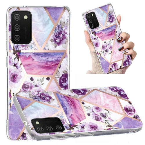 Samsung Galaxy A03s Electroplated Marble Pattern TPU Phone Case - Purple Flower