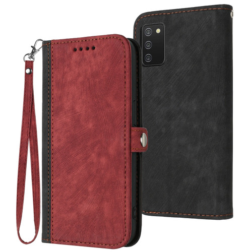Samsung Galaxy A03s Side Buckle Double Fold Hand Strap Leather Phone Case - Red