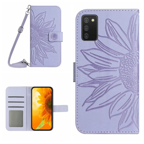 Samsung Galaxy A03S 166mm Skin Feel Sun Flower Pattern Flip Leather Phone Case with Lanyard - Purple