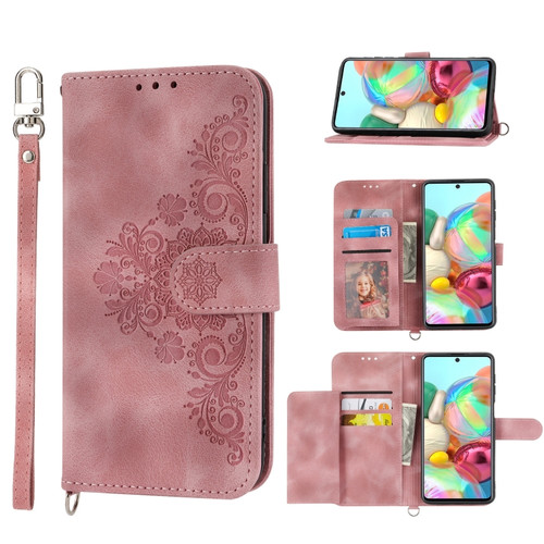 Samsung Galaxy A03s 166 Skin-feel Flowers Embossed Wallet Leather Phone Case - Pink