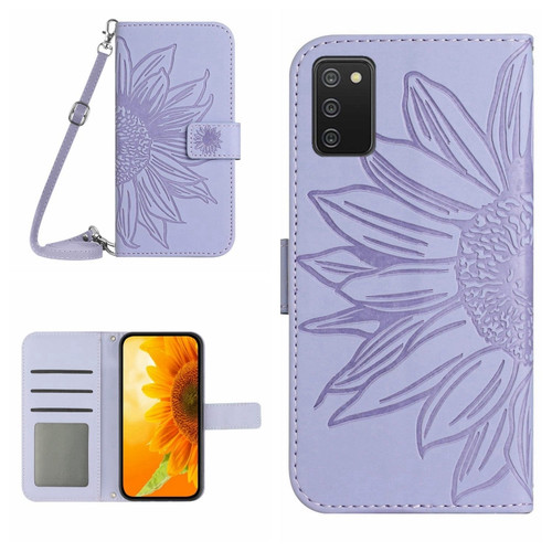 Samsung Galaxy A03S 165.85mm Skin Feel Sun Flower Pattern Flip Leather Phone Case with Lanyard - Purple