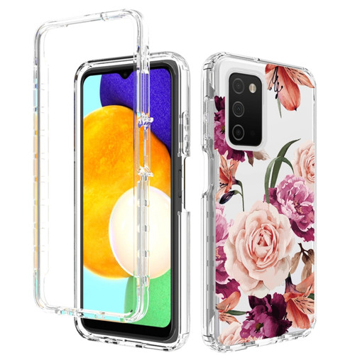 Samsung Galaxy A03s 165.8mm PC+TPU Transparent Painted Phone Case - Purple Floral