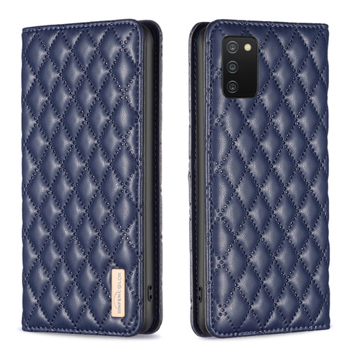 Samsung Galaxy A03s / A02s Diamond Lattice Magnetic Leather Flip Phone Case - Blue