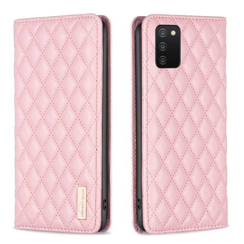 Samsung Galaxy A03s / A02s Diamond Lattice Magnetic Leather Flip Phone Case - Pink
