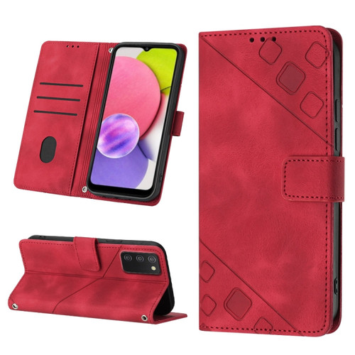 Samsung Galaxy A03s 166.6mm Skin-feel Embossed Leather Phone Case - Red