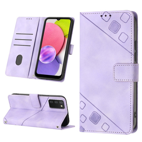 Samsung Galaxy A03s 165.8mm US Skin-feel Embossed Leather Phone Case - Light Purple
