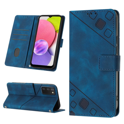 Samsung Galaxy A03s 166.6mm Skin-feel Embossed Leather Phone Case - Blue