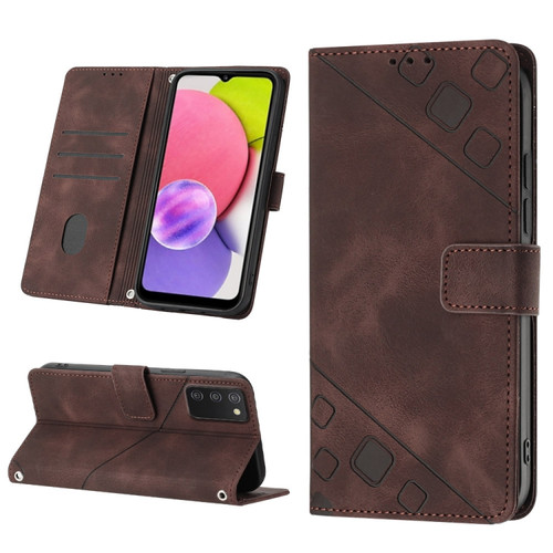 Samsung Galaxy A03s 164.3mm India Skin-feel Embossed Leather Phone Case - Brown