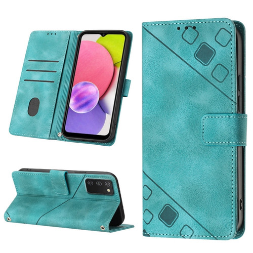 Samsung Galaxy A03s 164.3mm India Skin-feel Embossed Leather Phone Case - Green