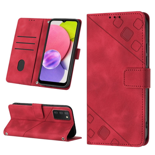 Samsung Galaxy A03s 165.8mm US Skin-feel Embossed Leather Phone Case - Red