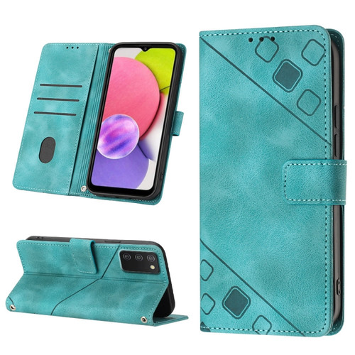 Samsung Galaxy A03s 166.6mm Skin-feel Embossed Leather Phone Case - Green