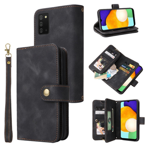 Samsung Galaxy A03s EU Version Multifunctional Card Slot Zipper Wallet Leather Phone Case - Black