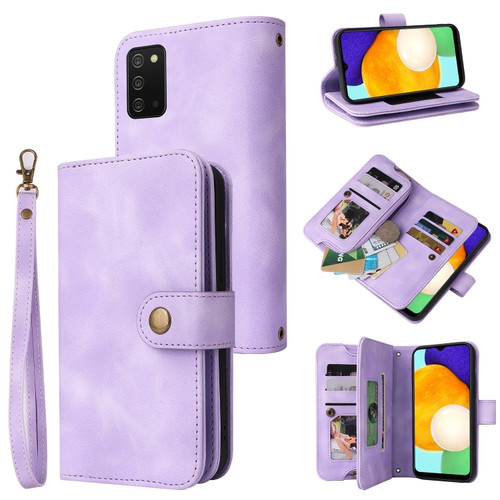 Samsung Galaxy A03s EU Version Multifunctional Card Slot Zipper Wallet Leather Phone Case - Purple