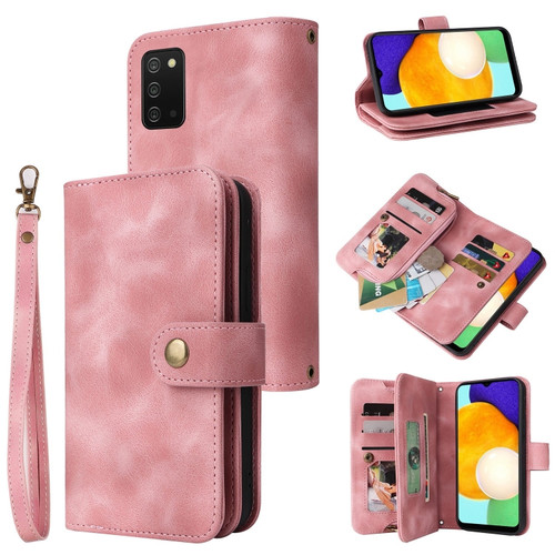 Samsung Galaxy A03s EU Version Multifunctional Card Slot Zipper Wallet Leather Phone Case - Rose Gold