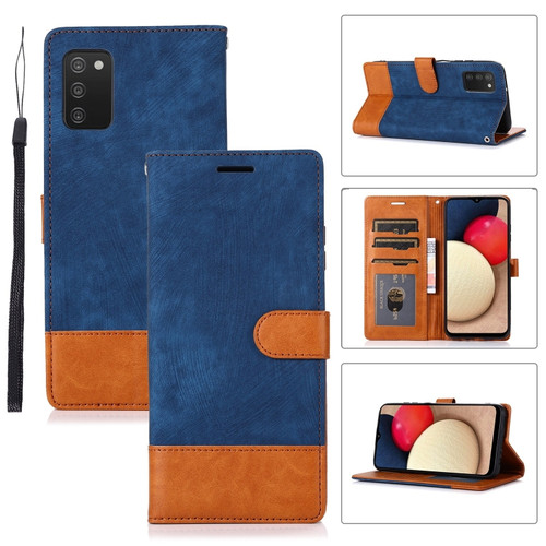 Samsung Galaxy A03s Splicing Leather Phone Case - Dark Blue