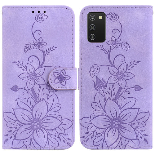 Samsung Galaxy A03s EU 166.5mm Lily Embossed Leather Phone Case - Purple