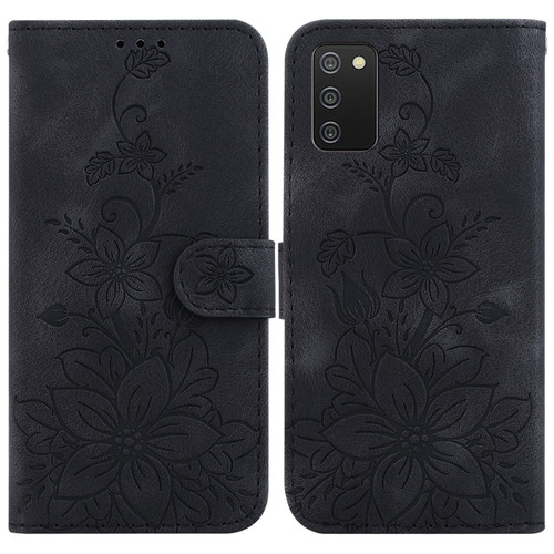 Samsung Galaxy A03s EU 166.5mm Lily Embossed Leather Phone Case - Black