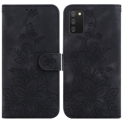 Samsung Galaxy A03s US 164.2mm Lily Embossed Leather Phone Case - Black