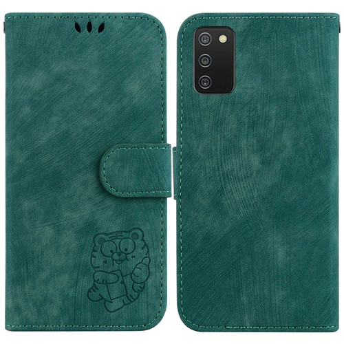 Samsung Galaxy A03s US 164.2mm Little Tiger Embossed Leather Phone Case - Green