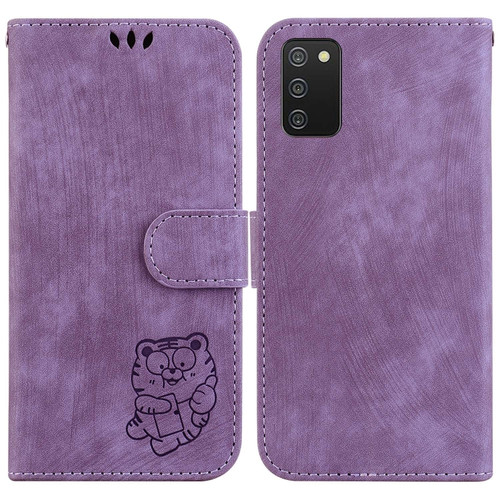 Samsung Galaxy A03s US 164.2mm Little Tiger Embossed Leather Phone Case - Purple