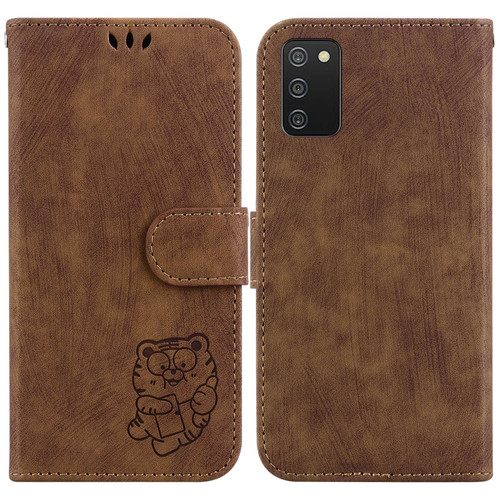 Samsung Galaxy A03s EU 166.5mm Little Tiger Embossed Leather Phone Case - Brown