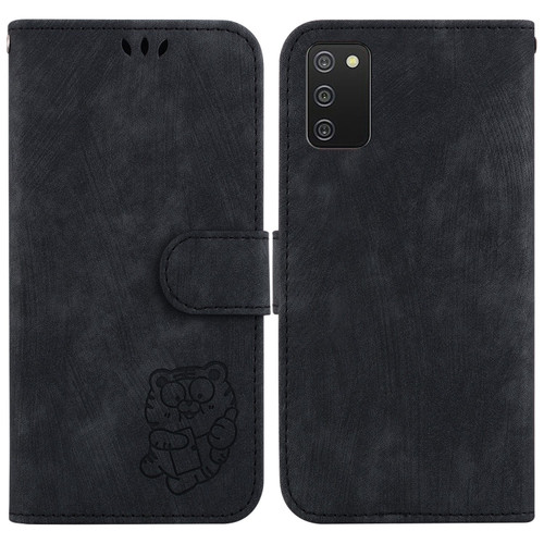 Samsung Galaxy A03s US 164.2mm Little Tiger Embossed Leather Phone Case - Black