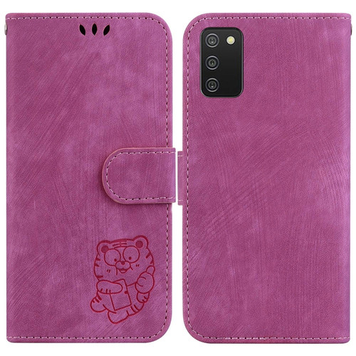 Samsung Galaxy A03s US 164.2mm Little Tiger Embossed Leather Phone Case - Rose Red