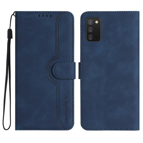 Samsung Galaxy A03s 166mm Heart Pattern Skin Feel Leather Phone Case - Royal Blue