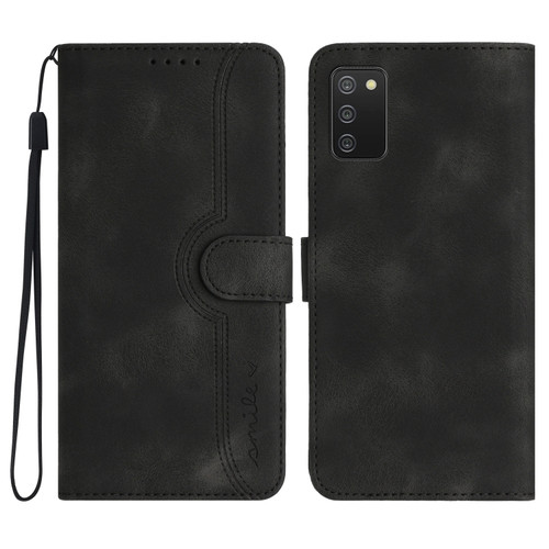 Samsung Galaxy A03s 166mm Heart Pattern Skin Feel Leather Phone Case - Black